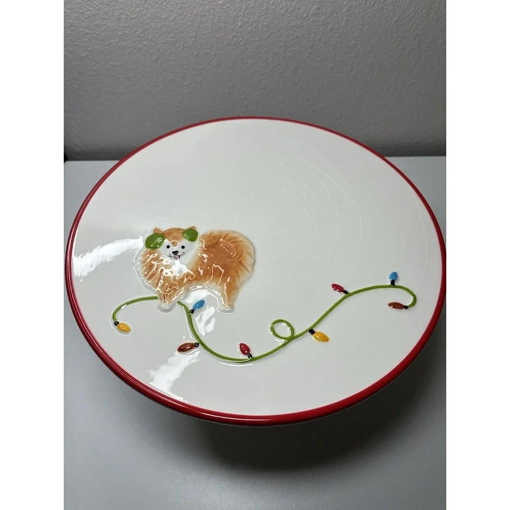 PIER 1 CAKE PLATE STACKED DOGS CHRISTMAS Park Ave. Puppies -Retired